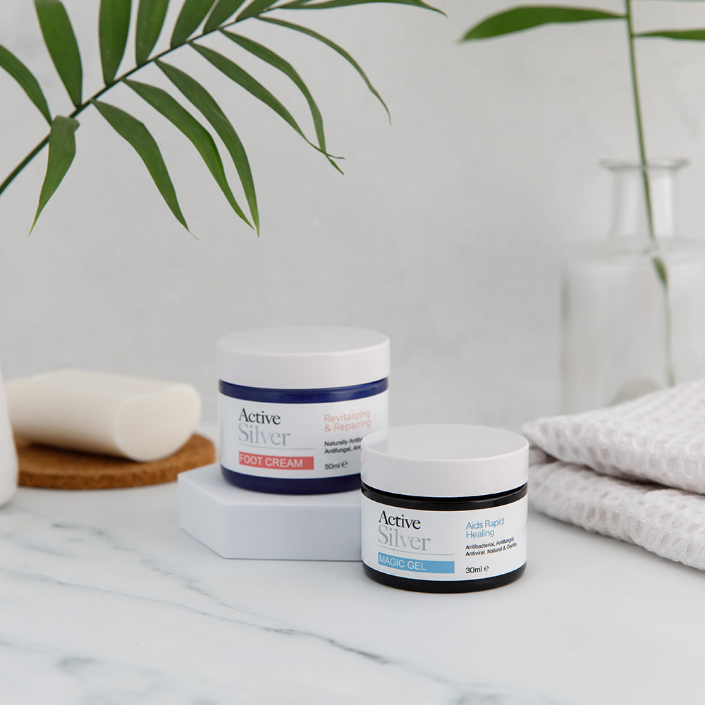 Active Silver Foot Cream 50ml And Magic Gel 30ml Duo In Bathroom