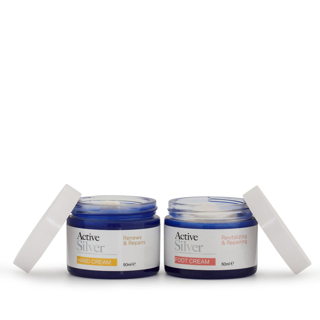 Active Silver Hand Cream & Foot Cream In 50ml Jars With Lids Off