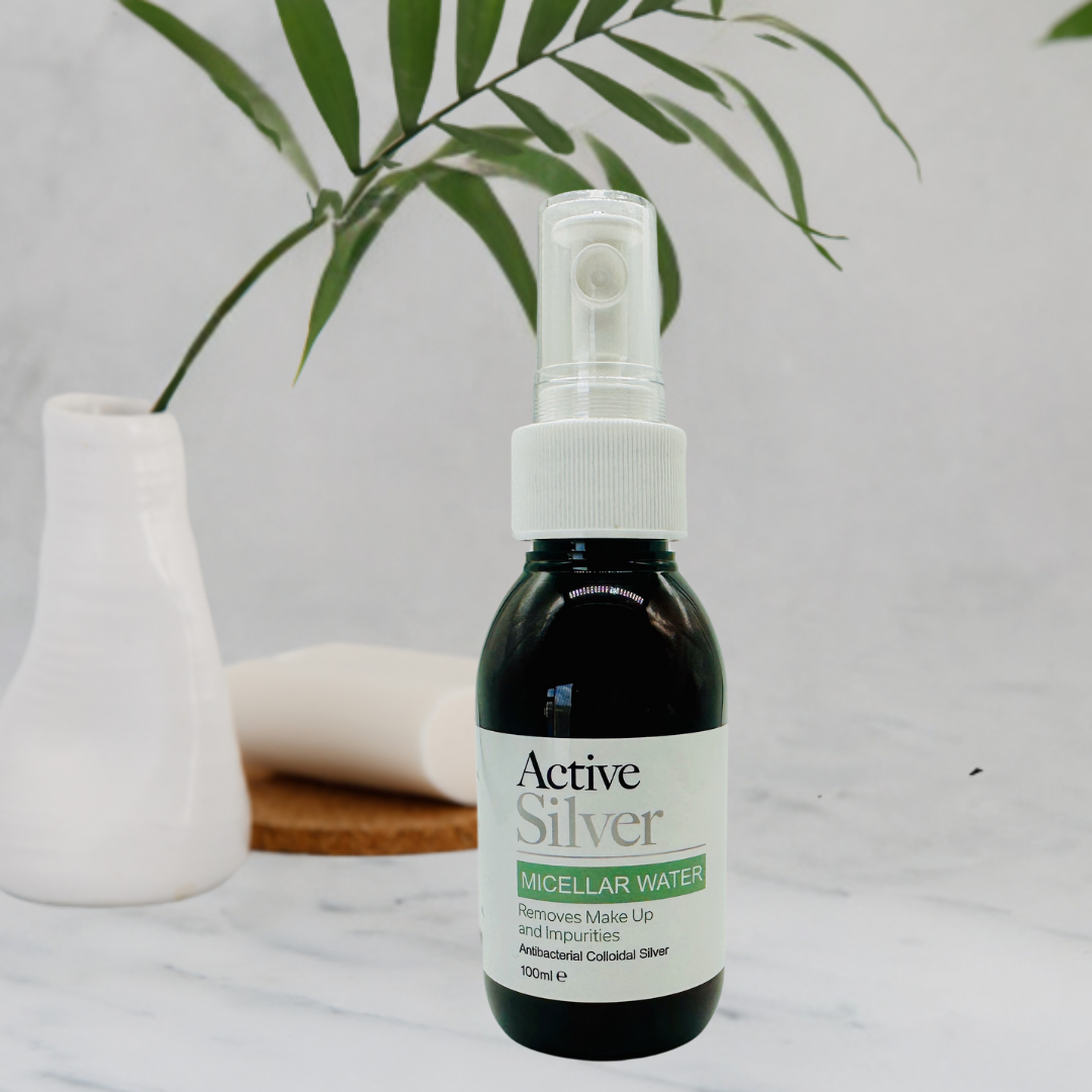 Active Silver Micellar Water spray bottle 100ml in bathroom