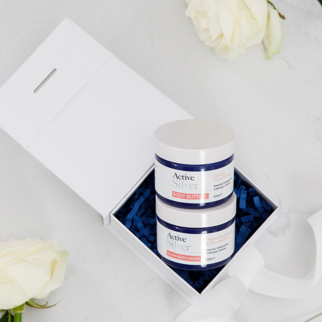 Active Silver Glow Moisturiser And Body Butter Duo in 50ml in a gift box